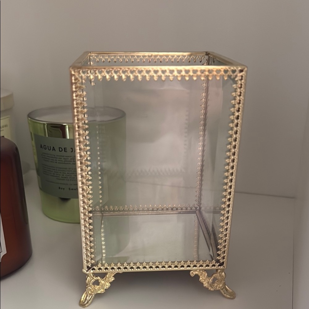 Elegant Gold Glass Brush Holder and Vanity Box
